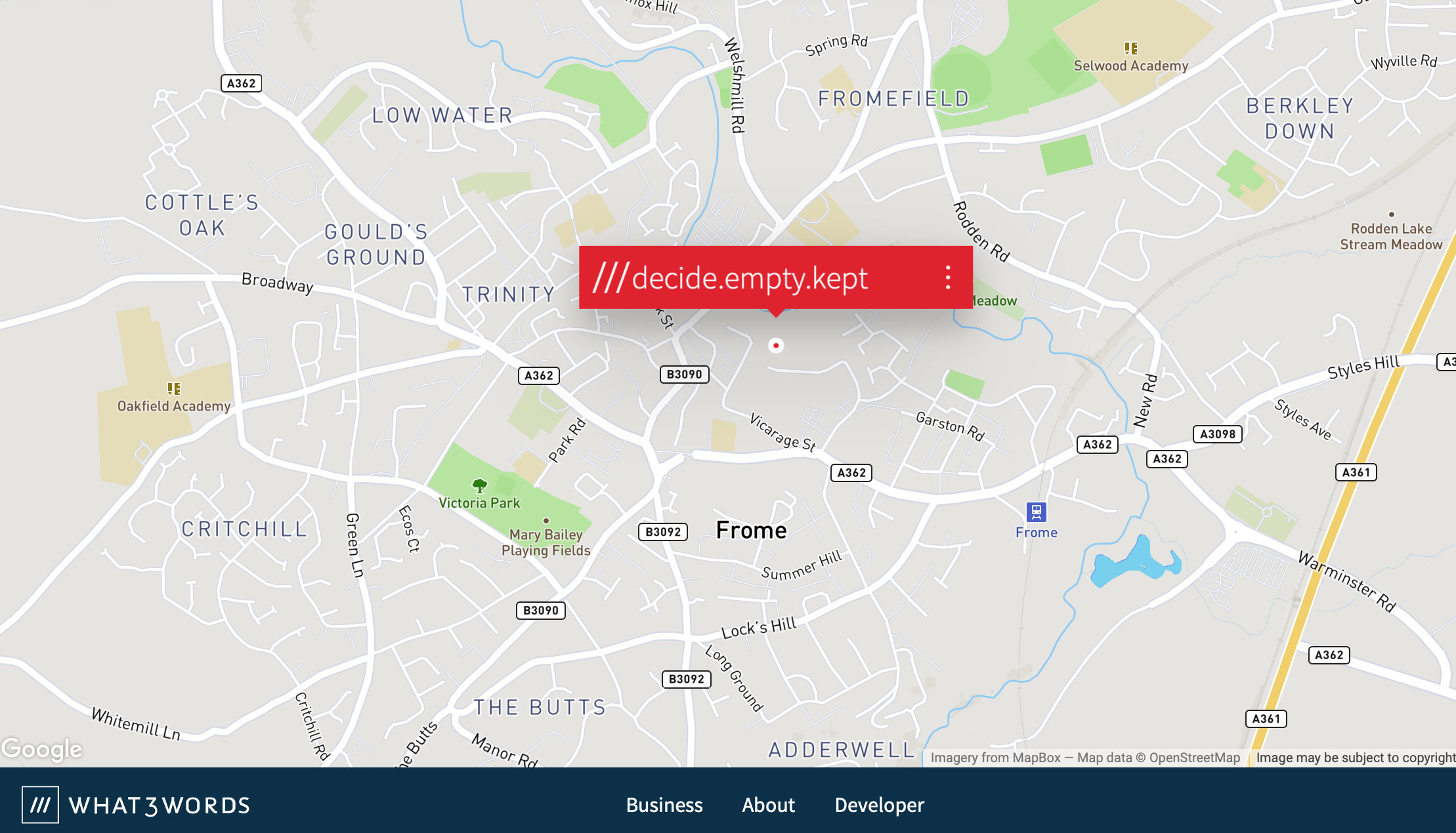 map of what3words decide empty kept address Frome Saxonvale